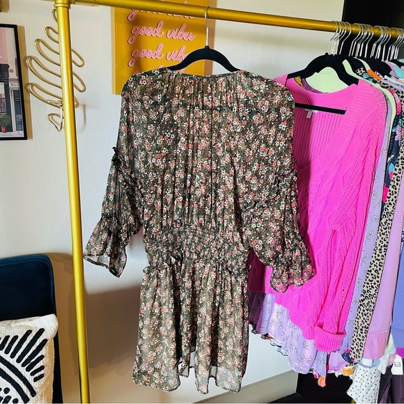 Zara Beaded Floral Smocked Peasant Mini Dress - Picture 10 of 10